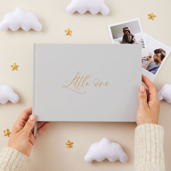 Baby memory book - Grey with Gold Foil and Gilded Edges