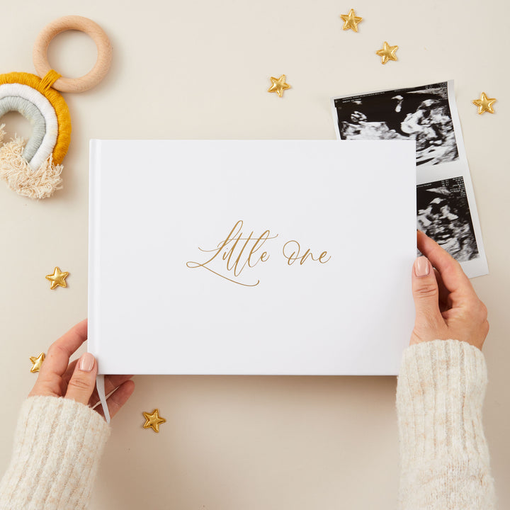 Baby memory book - White and Gold Foil with Gilded Edges