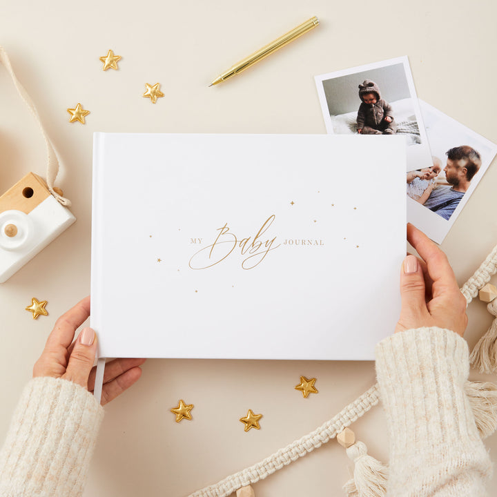 Baby memory book - White and Gold Foil with Gilded Edges