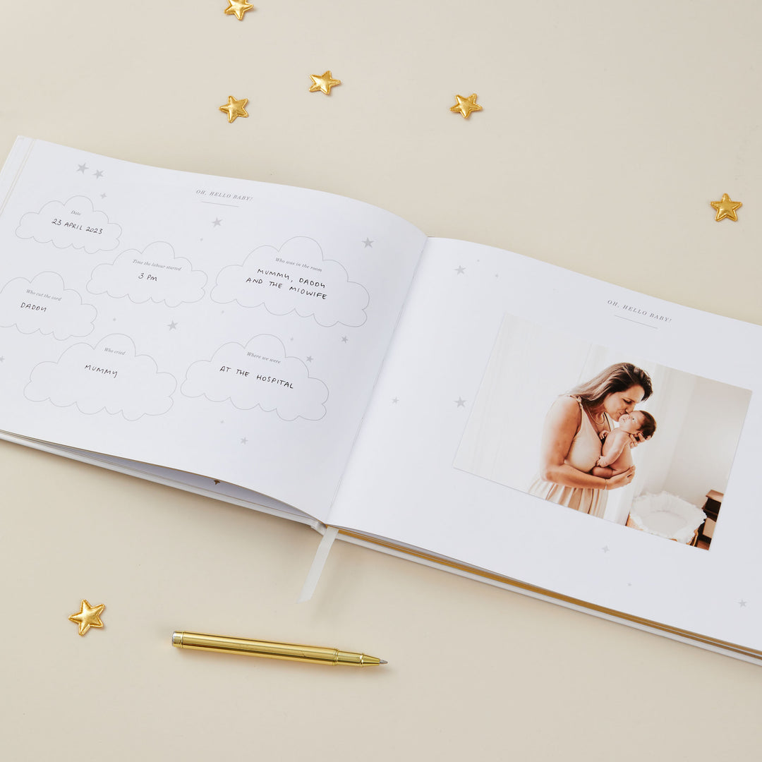 Baby memory book - Grey with Gold Foil and Gilded Edges