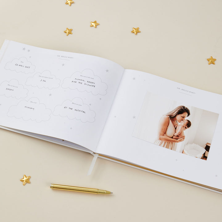 Baby memory book - Grey with Gold Foil and Gilded Edges