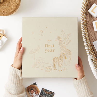 Blank baby photo album with elegant design, perfect for capturing precious memories – an ideal present for new parents or baby showers.