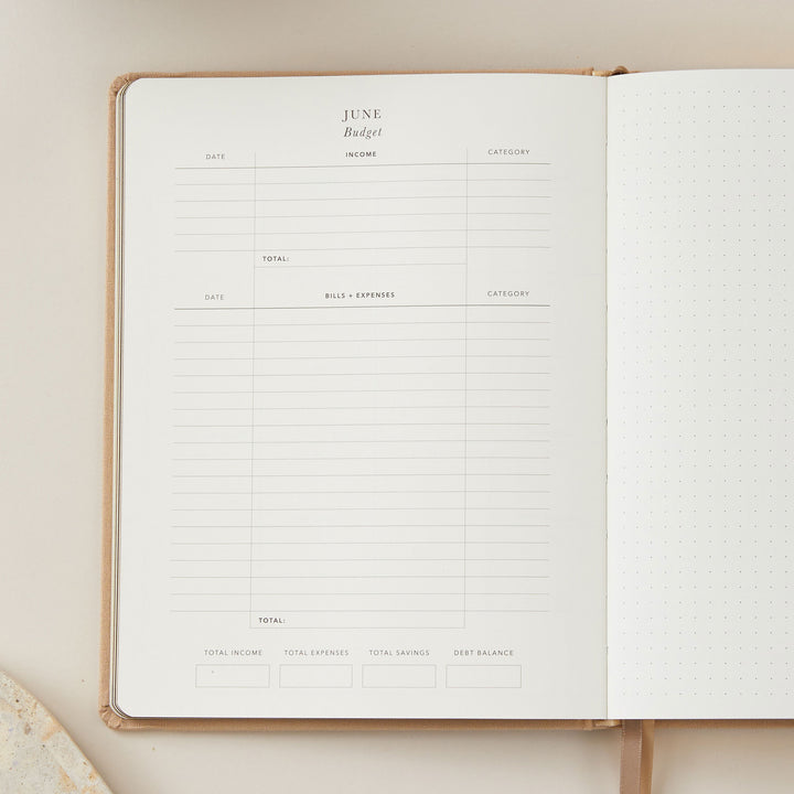 Planner for 2025 with goal-setting pages, combining weekly planning with sections for outlining and achieving personal goals.