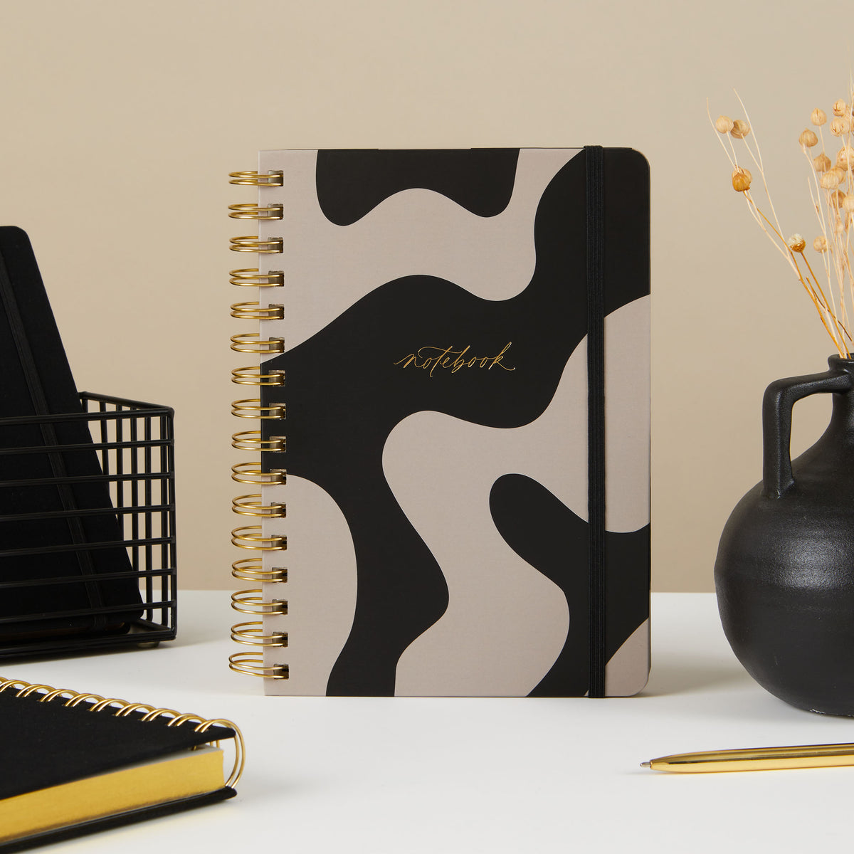 Luxury Notebook Curve Minimalist Lined Pages with Spiral – Blush and Gold