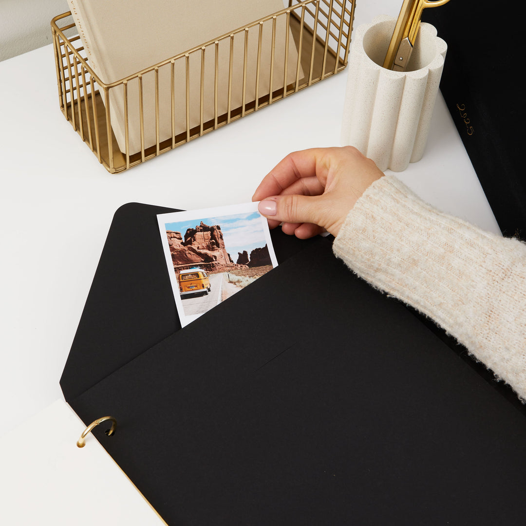Minimalist 2025 photo album with luxurious gold elements, blank pages for memories, and perfect for gifting.