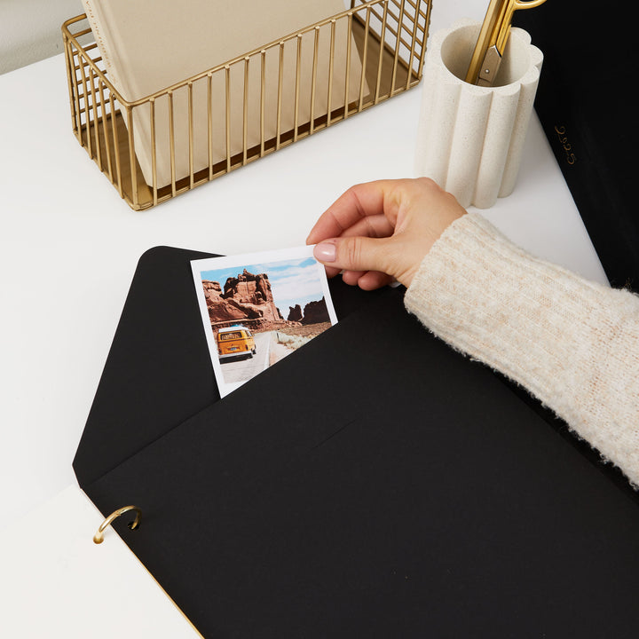 Minimalist 2025 photo album with luxurious gold elements, blank pages for memories, and perfect for gifting.