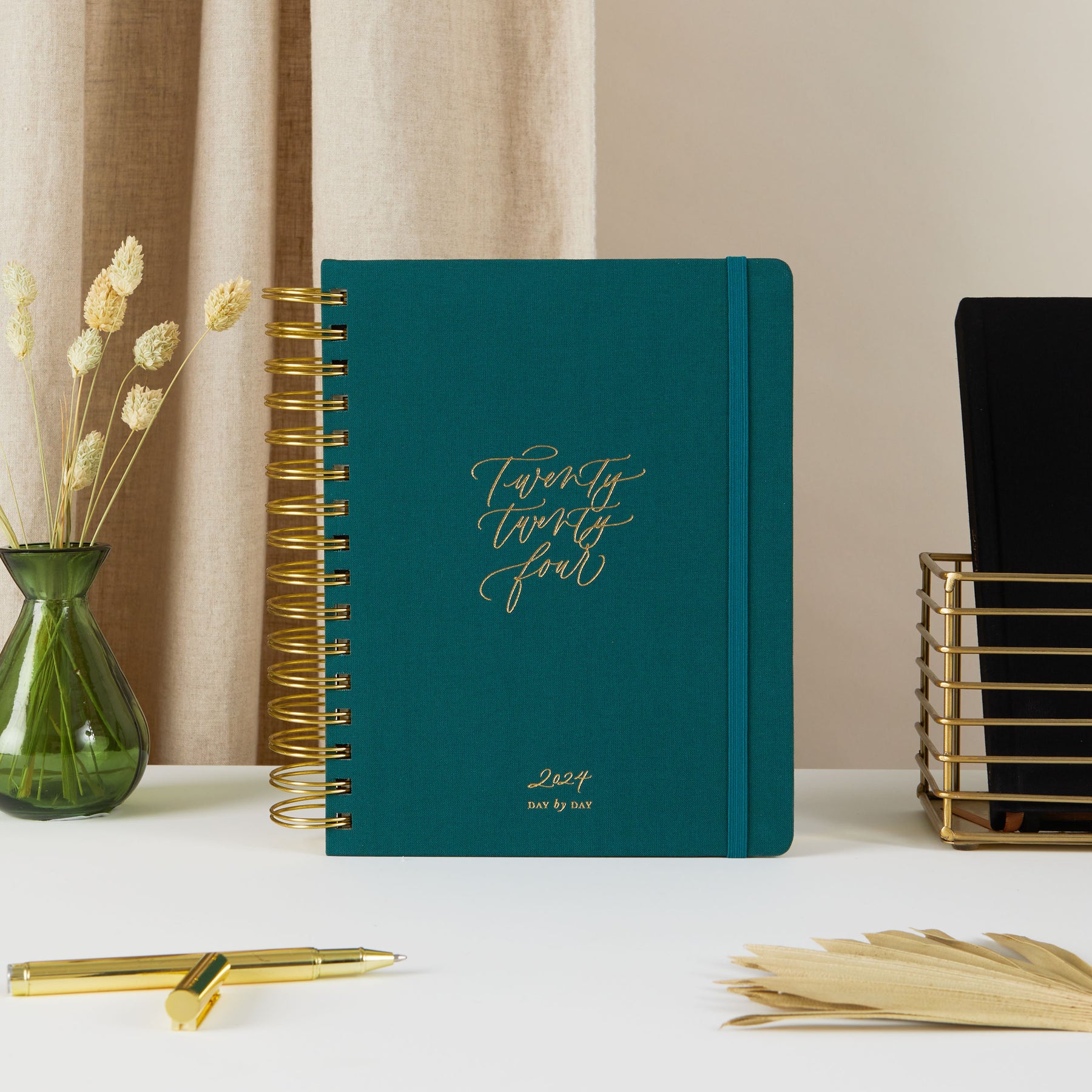 2024 Daily Planner - Daily Planner Green Diary – Blush and Gold