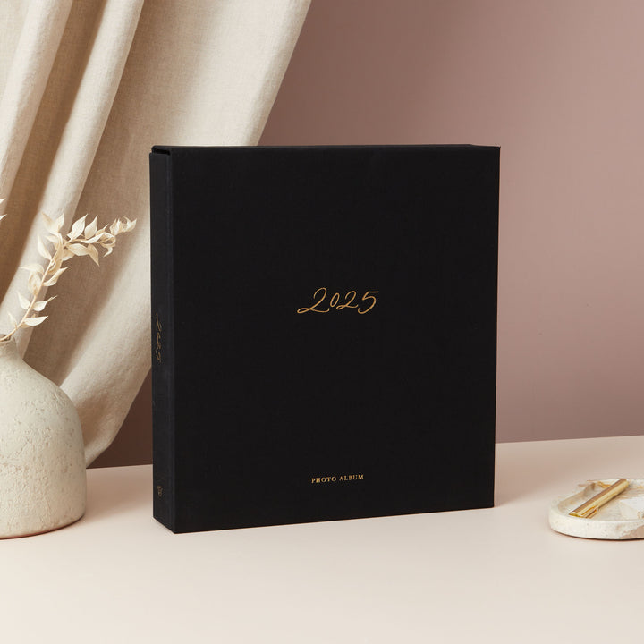 2025 photo album with blank pages and luxury gold details, perfect for capturing memories and gifting this Christmas.