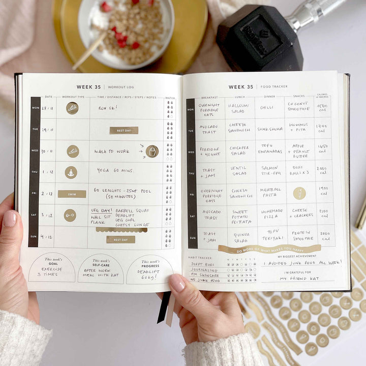 My Daily Fitness Planner -  Workout and Meal Planner (Forest) - Green Vegan Leather