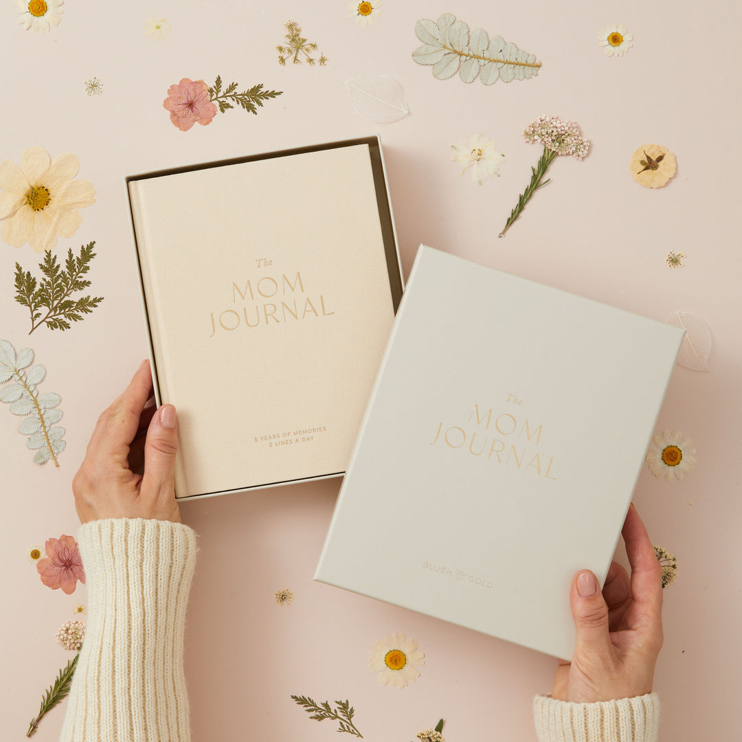 Ivory cloth mom journal with elegant details, five year memory book for recording motherhood moments