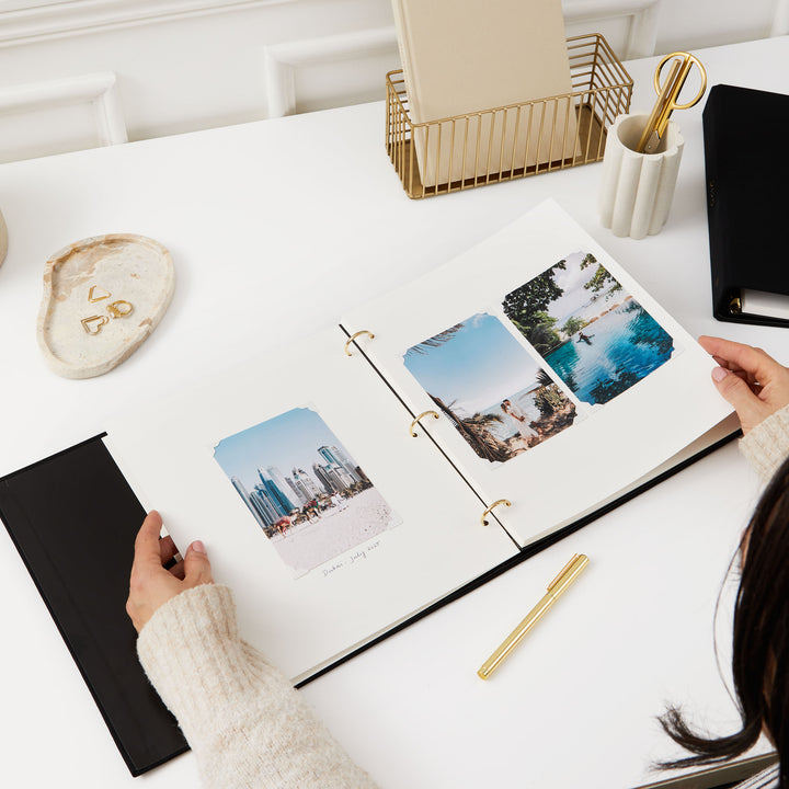 Luxury 2025 photo album with blank pages and stunning gold details, the ultimate Christmas gift idea.
