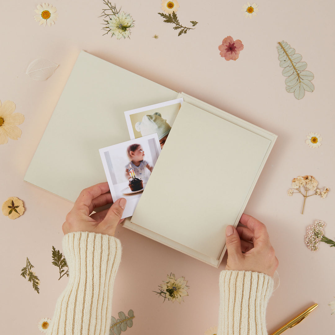 Luxury mum journal with ivory cloth cover designed as a five year motherhood keepsake