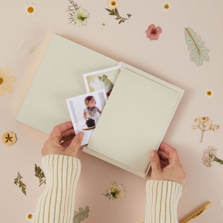 Luxury mum journal with ivory cloth cover designed as a five year motherhood keepsake