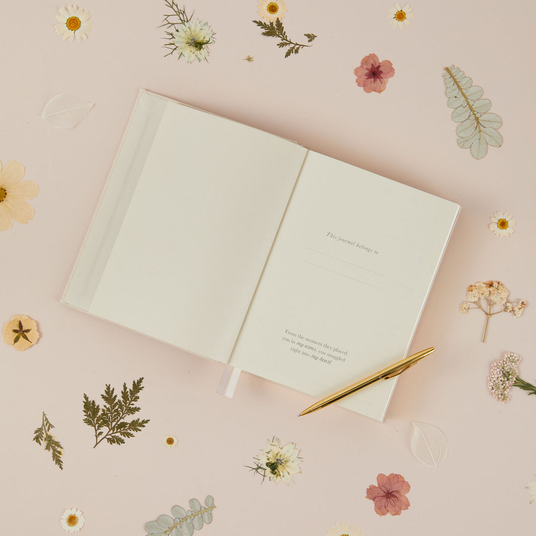 Ivory fabric mum journal keepsake book for documenting everyday moments of motherhood