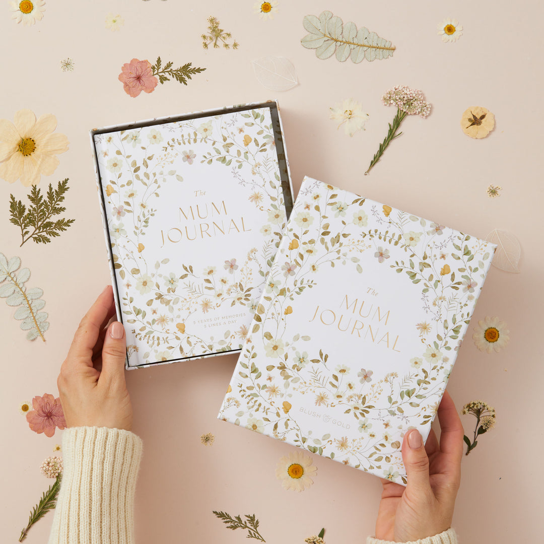 Wildflower mum journal designed as a five year memory book with delicate watercolour floral illustrations