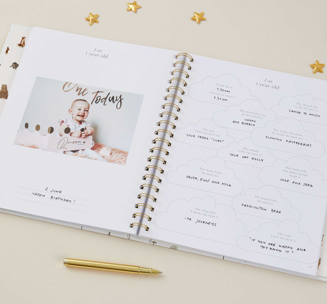 Woodland baby memory book gender-neutral design for boys and girls.