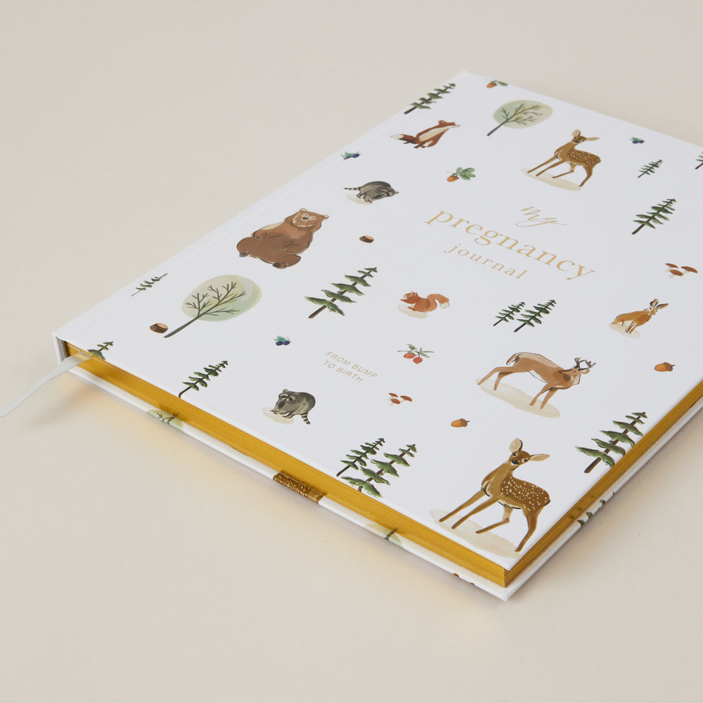 Pregnancy journal with nature-themed design on a beige background