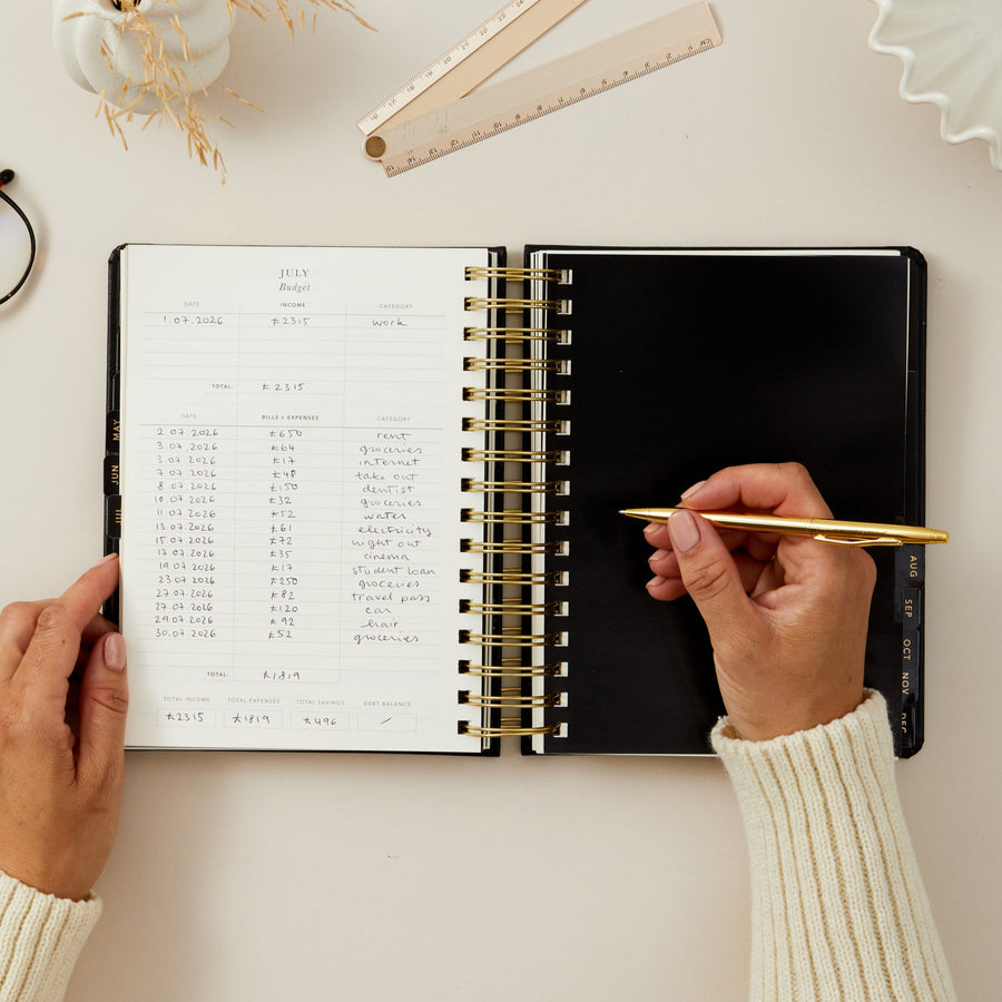 2026 Daily Planner Daily Planner Black Design Blush and Gold