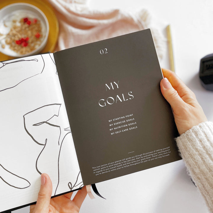 Fitness journal with motivational quote and tracking columns