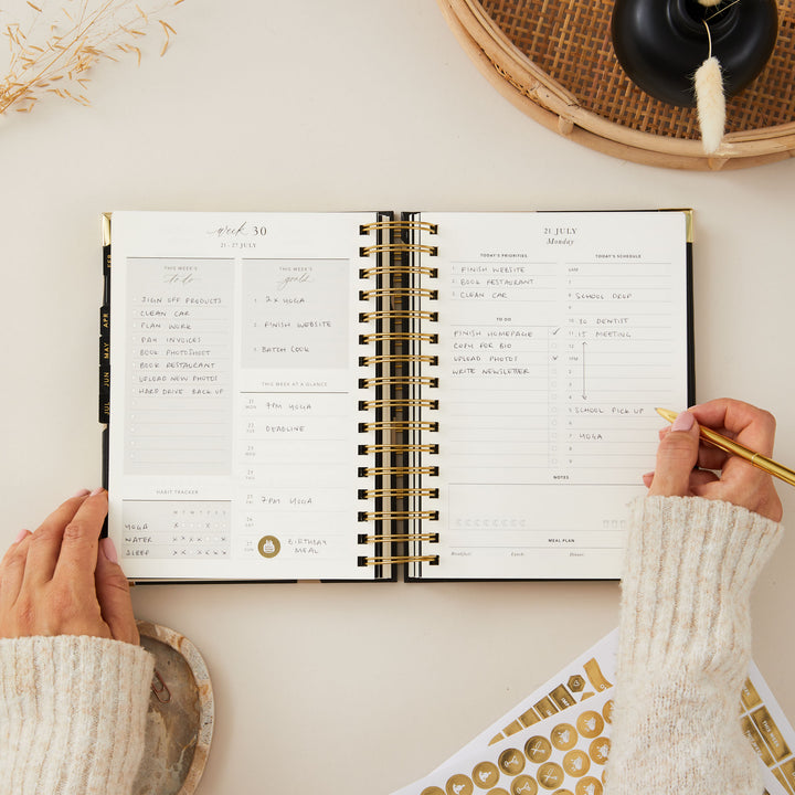 2025 day-to-day planner featuring a weekly overview, providing a clear snapshot of the entire week for easy planning and scheduling.