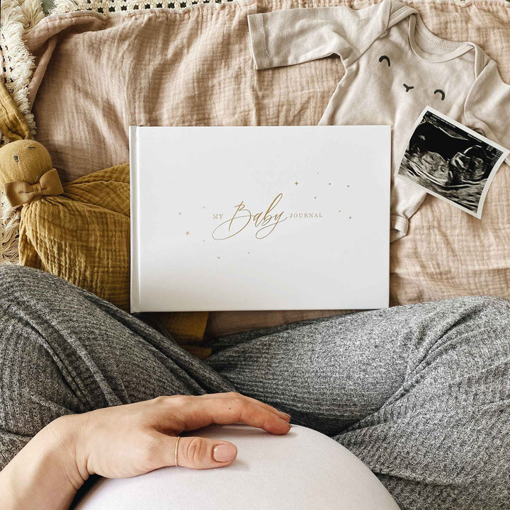 Baby memory book - White and Gold Foil with Gilded Edges