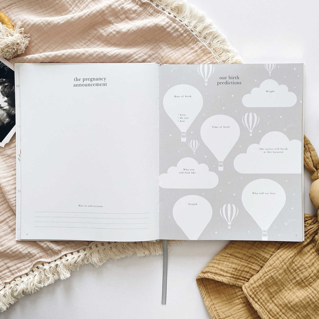 Elegant floral pregnancy journal, gender-neutral keepsake and baby shower gift.