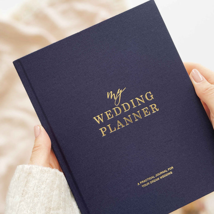 Navy Cloth Wedding Planner Book with Gold Foil and Gilded Edges