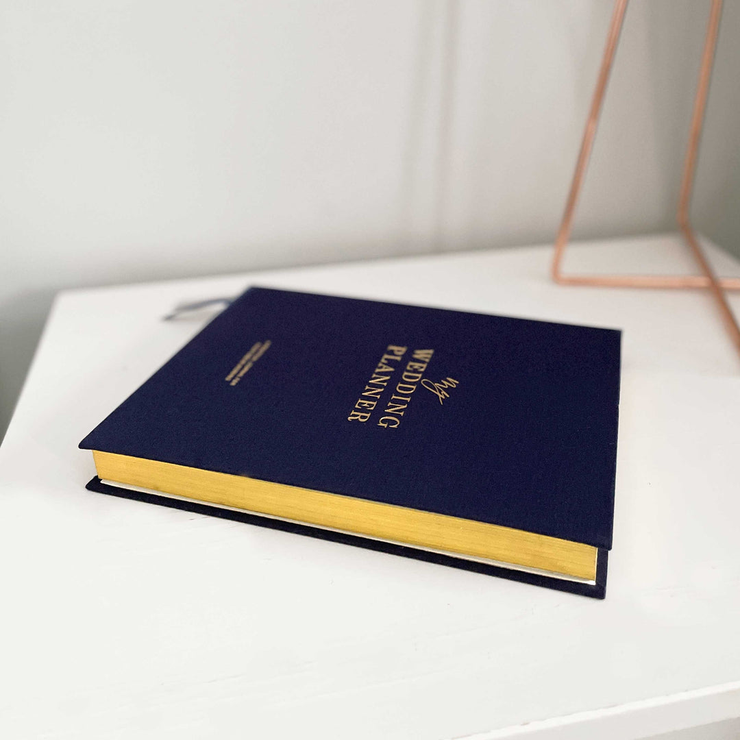 Navy Cloth Wedding Planner Book with Gold Foil and Gilded Edges