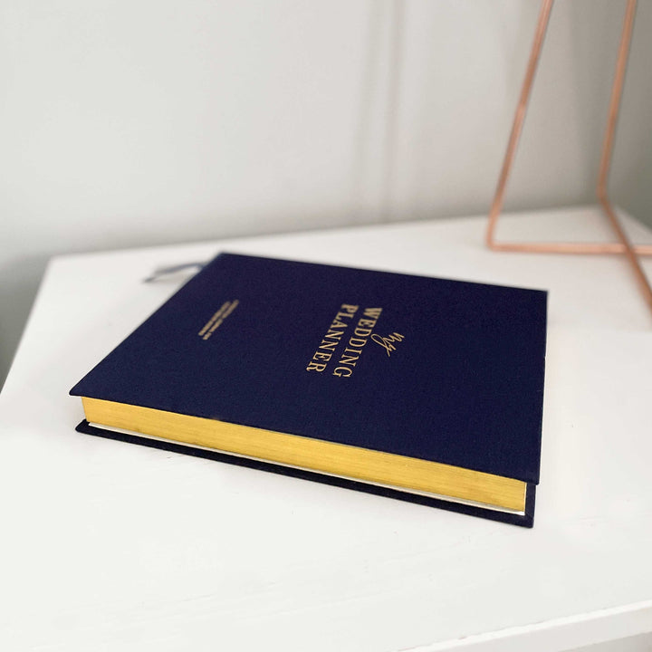 Navy Cloth Wedding Planner Book with Gold Foil and Gilded Edges
