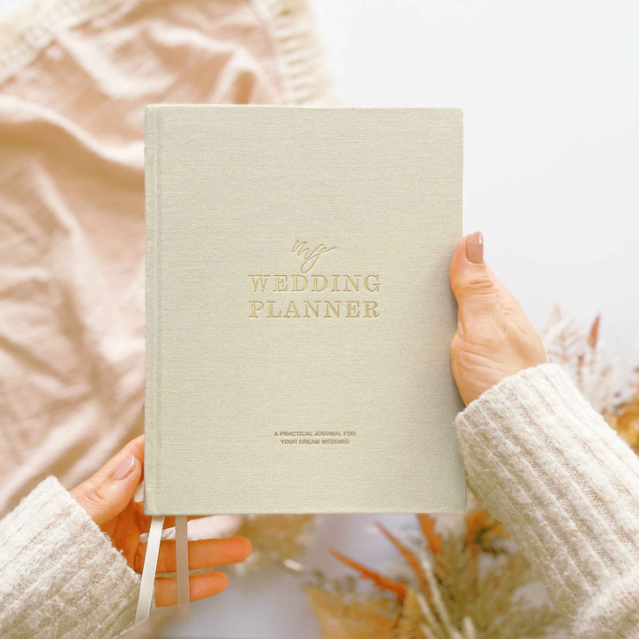 NEW - Ivory Cloth Wedding Planner Book with Gold Foil and Gilded Edges