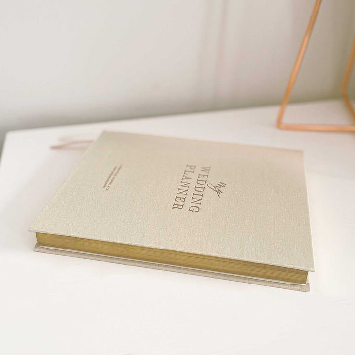 NEW - Ivory Cloth Wedding Planner Book with Gold Foil and Gilded Edges