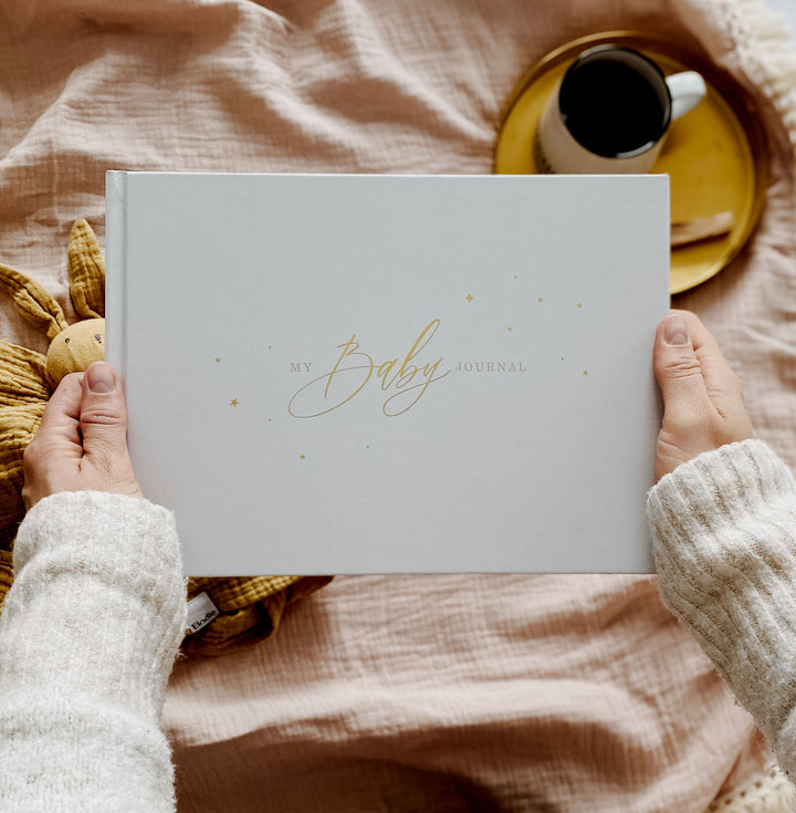 Baby memory book - Grey with Gold Foil and Gilded Edges