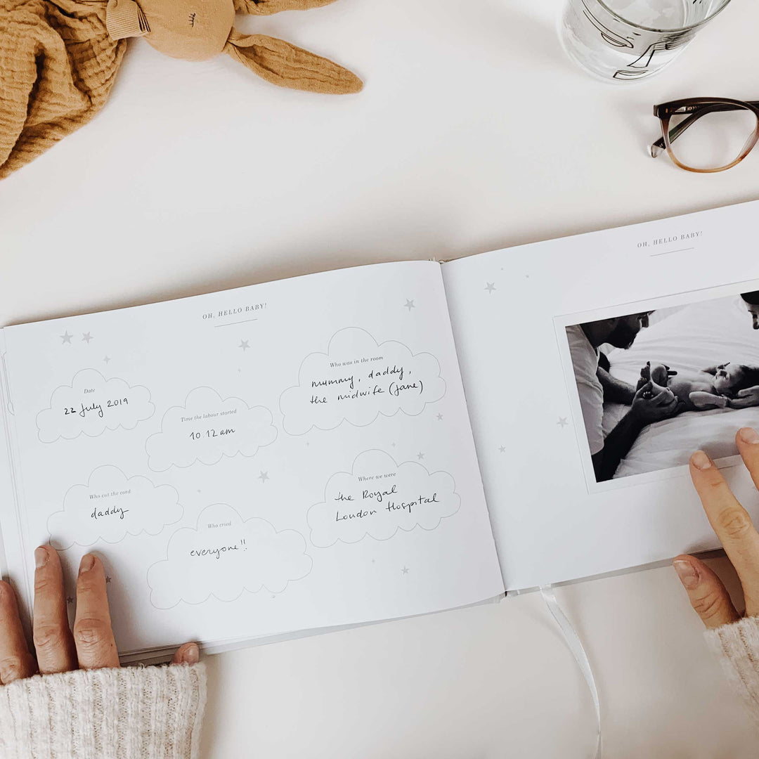 Baby memory book - Grey with Gold Foil and Gilded Edges