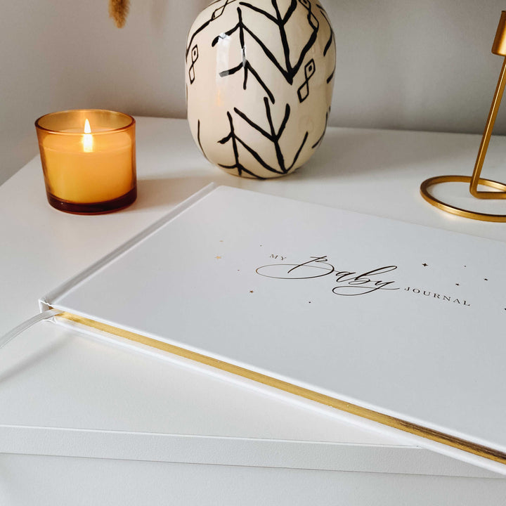 Baby memory book - White and Gold Foil with Gilded Edges